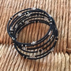 Coil black bracelet with crystal accents